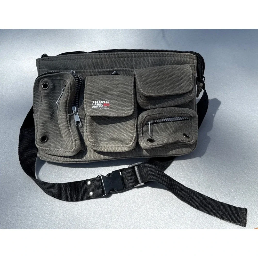 Tough Label Canvas Utility Bag Durable Olive Multi Pocket Tool Tactical 11